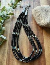 Load image into Gallery viewer, Sterling Silver Multi Strand Black Onyx Turquoise Pearls Bead Necklace. 22 Inch