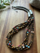 Load image into Gallery viewer, Sterling Silver Multi Strand Stone Tigers Eye Pearls Bead Necklace 24 Inch RD