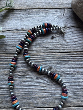 Load image into Gallery viewer, Southwestern Sterling Silver Multi Stone W Pearls Bead Necklace. 18 inch