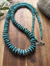 Load image into Gallery viewer, Long Sterling Silver Graduated Blue Turquoise Bead Necklace. 30 inch