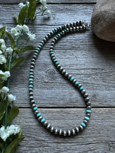 Load image into Gallery viewer, Sterling Silver Blue Turquoise W 6mm Pearls Bead Necklace. 18 inch