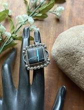 Load image into Gallery viewer, Navajo Sterling Silver Black Jack Turquoise Adjustable Ring Etta Enditto Gift