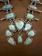 Load image into Gallery viewer, Navajo sterling silver royston turquoise squash blossom necklace KY