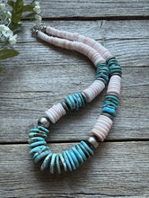 Load image into Gallery viewer, Sterling Silver Graduated Pink Conch Turquoise Bead Necklace 20 Inch