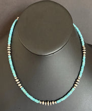 Load image into Gallery viewer, Southwestern Sterling Silver Blue Turquoise W Pearls Bead Necklace 18 inch Gift