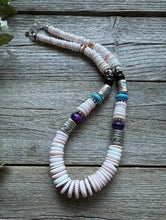 Load image into Gallery viewer, Sterling Silver Multi Stone Pink Conch Kokopelli Bead Necklace 18 Inch