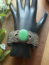 Load image into Gallery viewer, Navajo Native Sterling Silver Green Damele Turquoise Cuff Bracelet Maloney