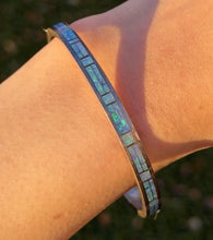 Load image into Gallery viewer, Blue Green Fire Opal Inlay Sterling Silver Bangle Bracelet Ring Set
