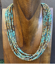 Load image into Gallery viewer, Sterling Silver Multi Strand Blue Green Faceted Turquoise Bead Necklace 20 Inch