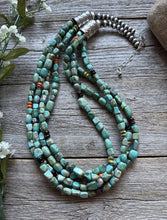 Load image into Gallery viewer, Sterling Silver Multi Strand Blue Green Turquoise Stone Bead Necklace 24 inch