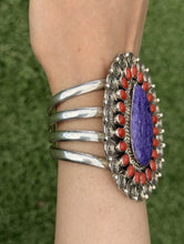 Load image into Gallery viewer, Tonya Rafael Navajo Sterling Silver Purple Charoite Red Coral Cuff Ring Set