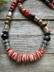 Tommy & Rosita Singer T R Sterling Silver Red Spiny Oyster Bead Necklace 28”