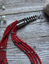 Load image into Gallery viewer, Sterling Silver Multi Strand Red Coral Bead Necklace 22 Inch