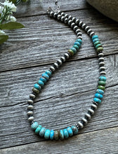 Load image into Gallery viewer, Sterling Silver Blue Green Turquoise Bead Necklace. 18 inch