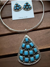 Load image into Gallery viewer, Navajo Sterling Silver Turquoise Cluster Pendant Necklace Earrings Set WR