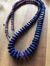 Load image into Gallery viewer, Sterling Silver Graduated Blue Lapis Red Coral Bead Necklace. 26 inch. Gift