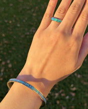Load image into Gallery viewer, Blue Green Fire Opal Inlay Sterling Silver Bangle Bracelet Ring Set