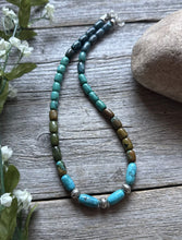 Load image into Gallery viewer, Sterling Silver Blue Green Turquoise Pearls Bead Necklace 18 inch Gift