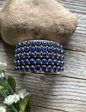 Load image into Gallery viewer, Native American Sterling Silver Lapis Cluster Cuff Bracelet H Happy Piasso