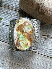 Load image into Gallery viewer, Sunshine Reeves Sterling Silver Green Royston Turquoise Cuff Bracelet. Navajo