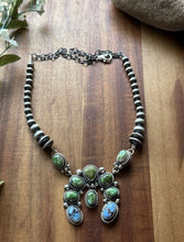 Load image into Gallery viewer, Navajo Sterling Silver Sonoran Gold Golden Hills Turquoise Lariat Naja Necklace