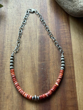 Load image into Gallery viewer, Sterling Silver Graduated Spiny Oyster Pearls Chain Bead Necklace. 16 Inch. Gift