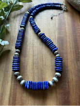 Load image into Gallery viewer, Sterling Silver Graduated Lapis Pearls Bead Necklace. 20 Inch. Gift
