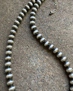 8mm 60 Inch 925 Sterling Silver Oxidized Pearls Bead Necklace Southwestern