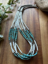 Load image into Gallery viewer, Sterling Silver Multi Strand MOP Mother Of Pearl Turquoise Bead Necklace 24 inch