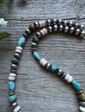 Load image into Gallery viewer, Southwestern Sterling Silver Pink Conch Turquoise Bead Necklace. 18 Inch Gift