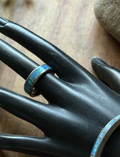 Load image into Gallery viewer, Blue Green Fire Opal Inlay Sterling Silver Bangle Bracelet Ring Set