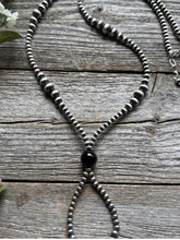 Load image into Gallery viewer, Jacla Sterling Silver Multi Graduated Onyx Pearls Bead Necklace 24 inch
