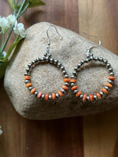 Load image into Gallery viewer, Sterling Silver Orange Spiny Oyster Pearls Bead Hoop Earrings. Gift 2.25 Inch