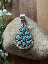 Load image into Gallery viewer, Navajo Native American Handmade Sterling Silver Turquoise Cluster Pendant Signed