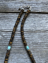 Load image into Gallery viewer, Southwestern 925 Sterling Silver Blue Turquoise Tigers Eye Bead Necklace 18 inch