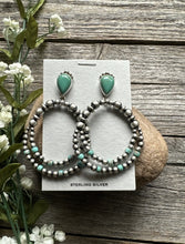 Load image into Gallery viewer, Navajo 925 Sterling Silver Turquoise Pearl Double Loop Earrings. 2.75 Inch AP
