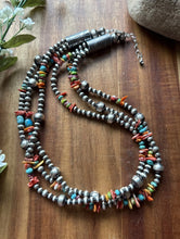 Load image into Gallery viewer, Sterling Silver Multi Strand Stone Spiny Turquoise Pearls Bead Necklace. 20 inch
