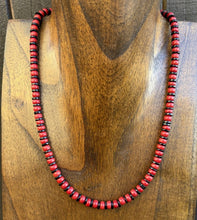 Load image into Gallery viewer, Sterling Silver Black Onyx W Red Coral Bead Necklace. 18 Inch