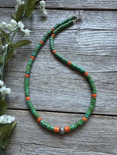 Load image into Gallery viewer, Sterling Silver Green Turquoise Orange Coral Bead Necklace. 18 inch Gift