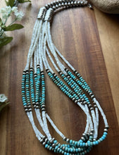 Load image into Gallery viewer, Sterling Silver Multi Strand MOP Mother Of Pearl Turquoise Bead Necklace 24 inch