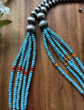 Load image into Gallery viewer, Sterling Silver Multi Strand Stone Blue Turquoise Pearls Bead Necklace. 26 inch