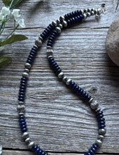 Load image into Gallery viewer, Southwestern Sterling Silver Lapis W Pearls Bead Necklace 18 inch Gift