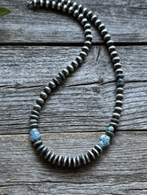 Load image into Gallery viewer, Golden Hill Turquoise Sterling Silver Nuggets Pearls Bead Necklace. 18 inch