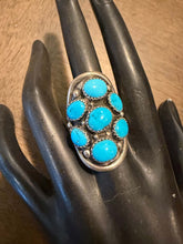 Load image into Gallery viewer, Navajo sterling silver turquoise cluster ring size 8