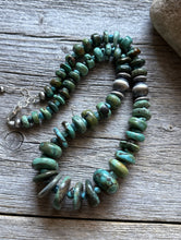 Load image into Gallery viewer, Sterling Silver Blue Green Graduated Turquoise Nuggets Bead Necklace 18 inch