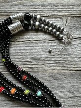 Load image into Gallery viewer, Sterling Silver Multi Strand Black Onyx Multi Stone Bead Necklace. 24 Inch
