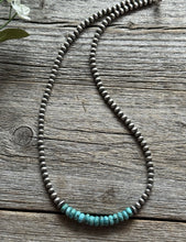 Load image into Gallery viewer, Blue Turquoise 4mm Sterling Silver Pearls Choker Bead Necklace. 16 Inch. Gift