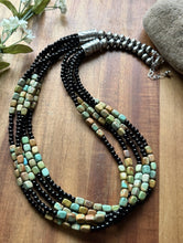 Load image into Gallery viewer, Sterling Silver Multi Strand Black Onyx Turquoise Nuggets Bead Necklace. 24 Inch