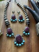 Load image into Gallery viewer, Navajo Sterling Silver Purple Spiny Oyster Turquoise Necklace Cuff Set