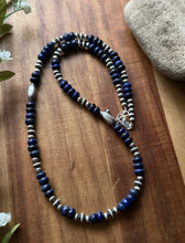 Load image into Gallery viewer, Sterling Silver Blue Lapis W Multi Bead Pearls Necklace. 24 inch. Gift